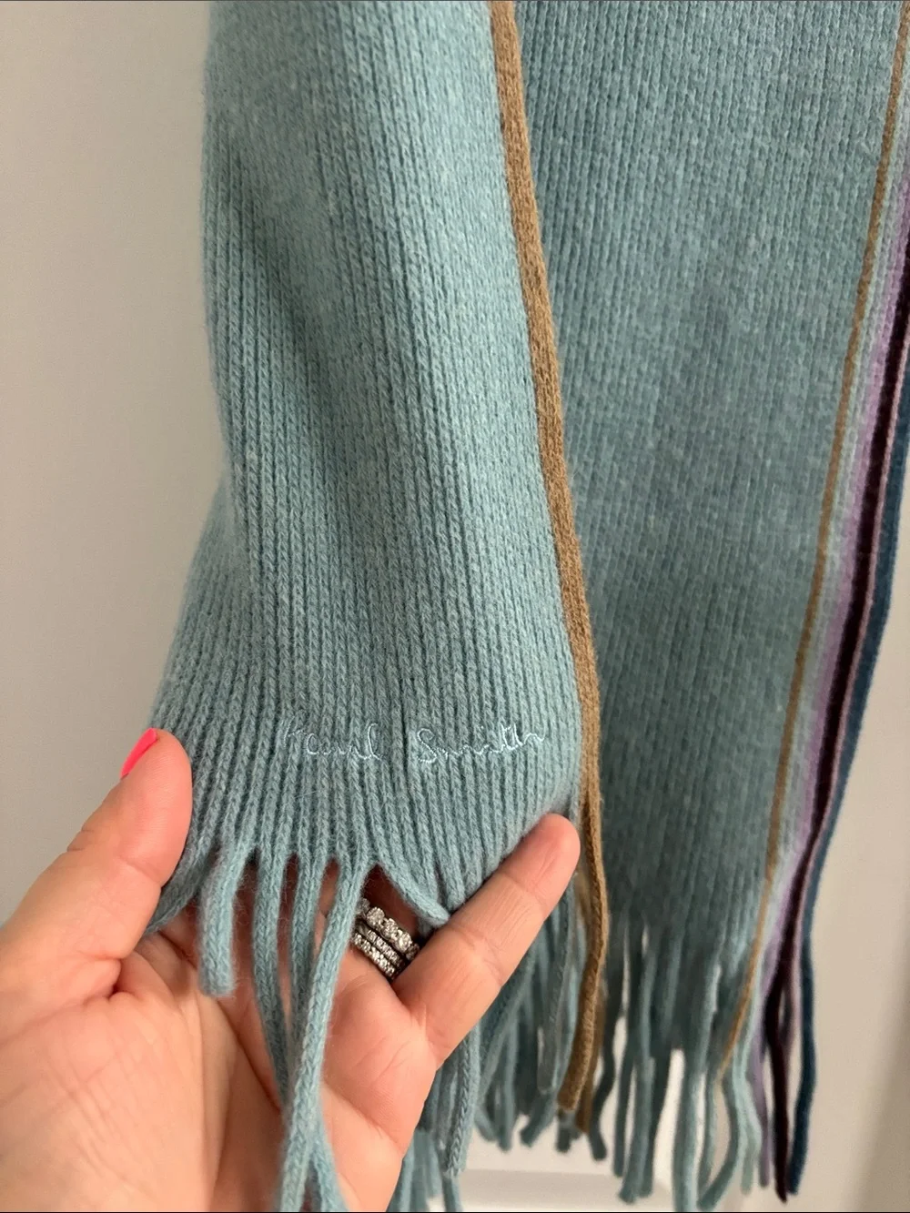 Paul Smith Teal Fringe Scarf with Contrast Edge